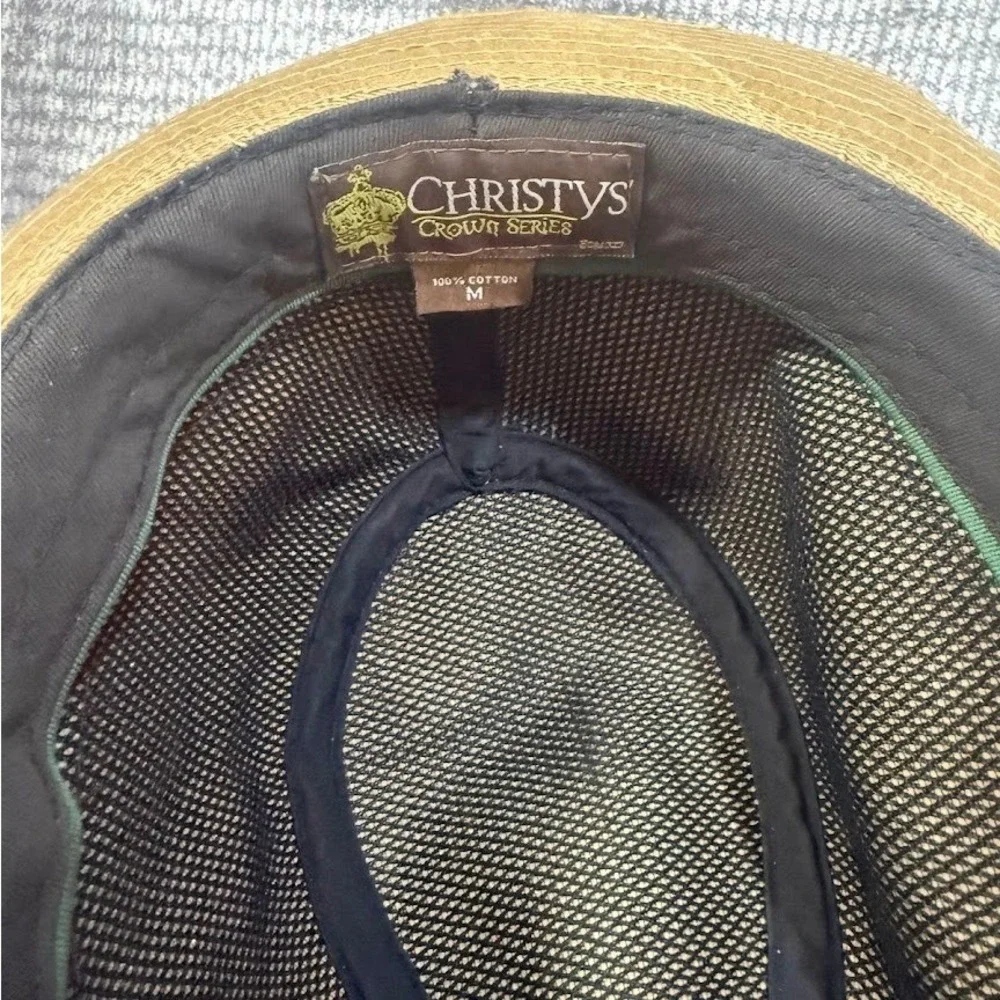 Christys Crown Series Tan Cotton‎ Fedora Hat Plaid Band Mens Size Medium Khaki
